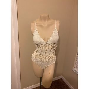 Cream colored knit crochet bodysuit size S